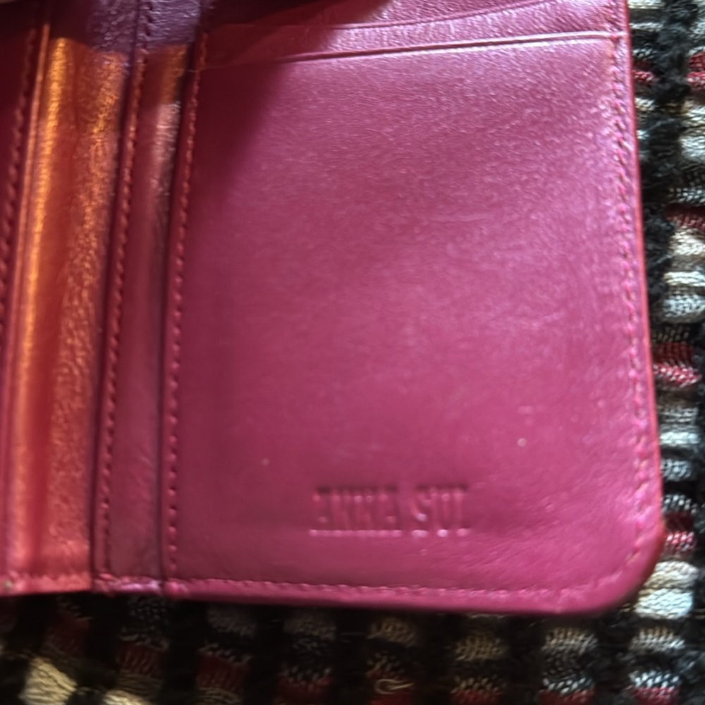 ♥️Great USED Condition Anna Sui Cherry Heart Embellished Red Leather Wallet - Picture 15 of 16